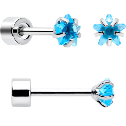 Blue Star CZ Flat Back Stud Earrings - 3 Pairs
