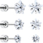 Clear Star CZ Flat Back Stud Earrings - 3 Pairs