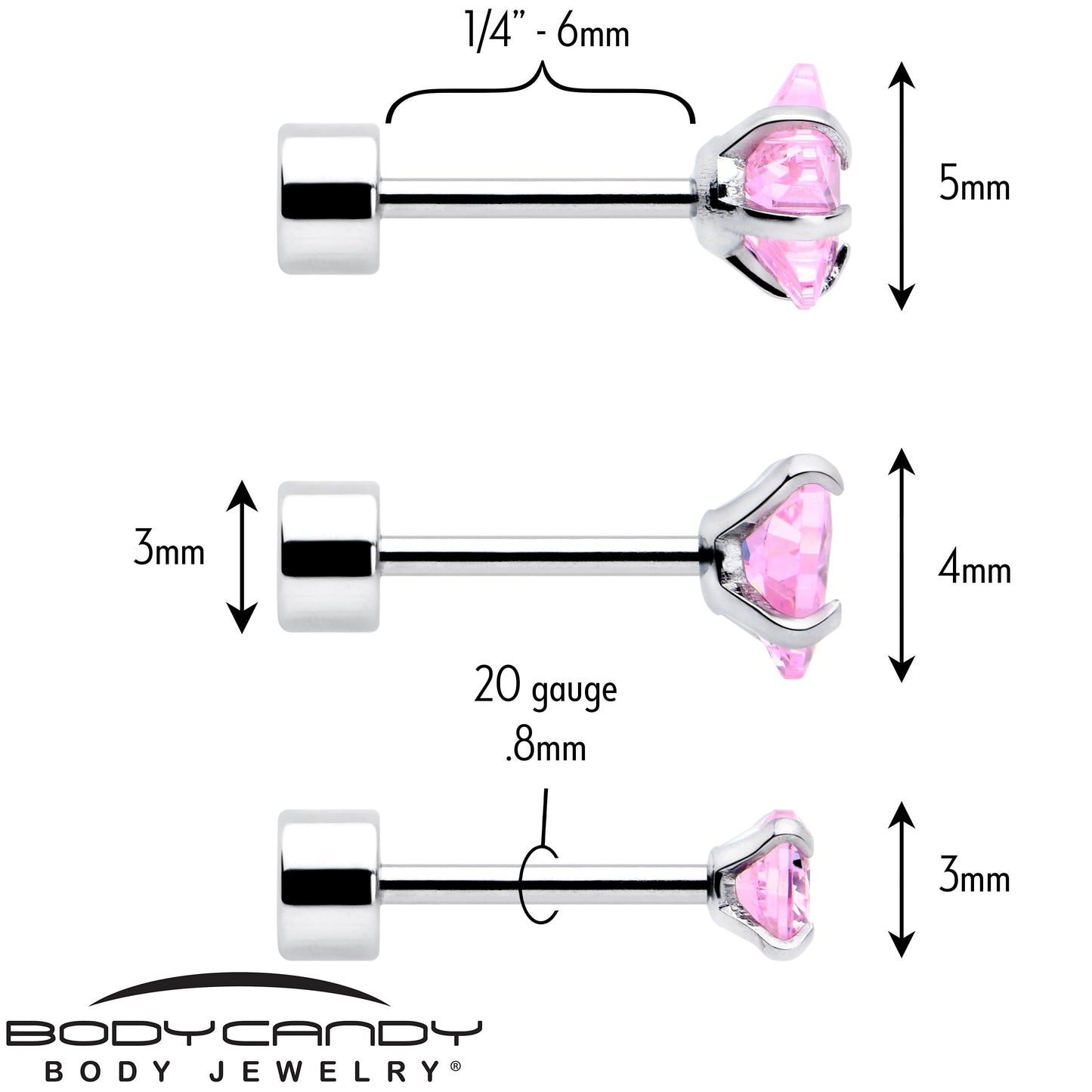 Pink Simplistic Heart Star CZ Flat Back Stud Earrings - 3 Pairs