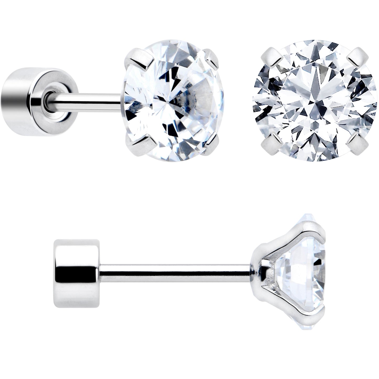 CZ Flat Back Stud Earrings - 3 Pairs