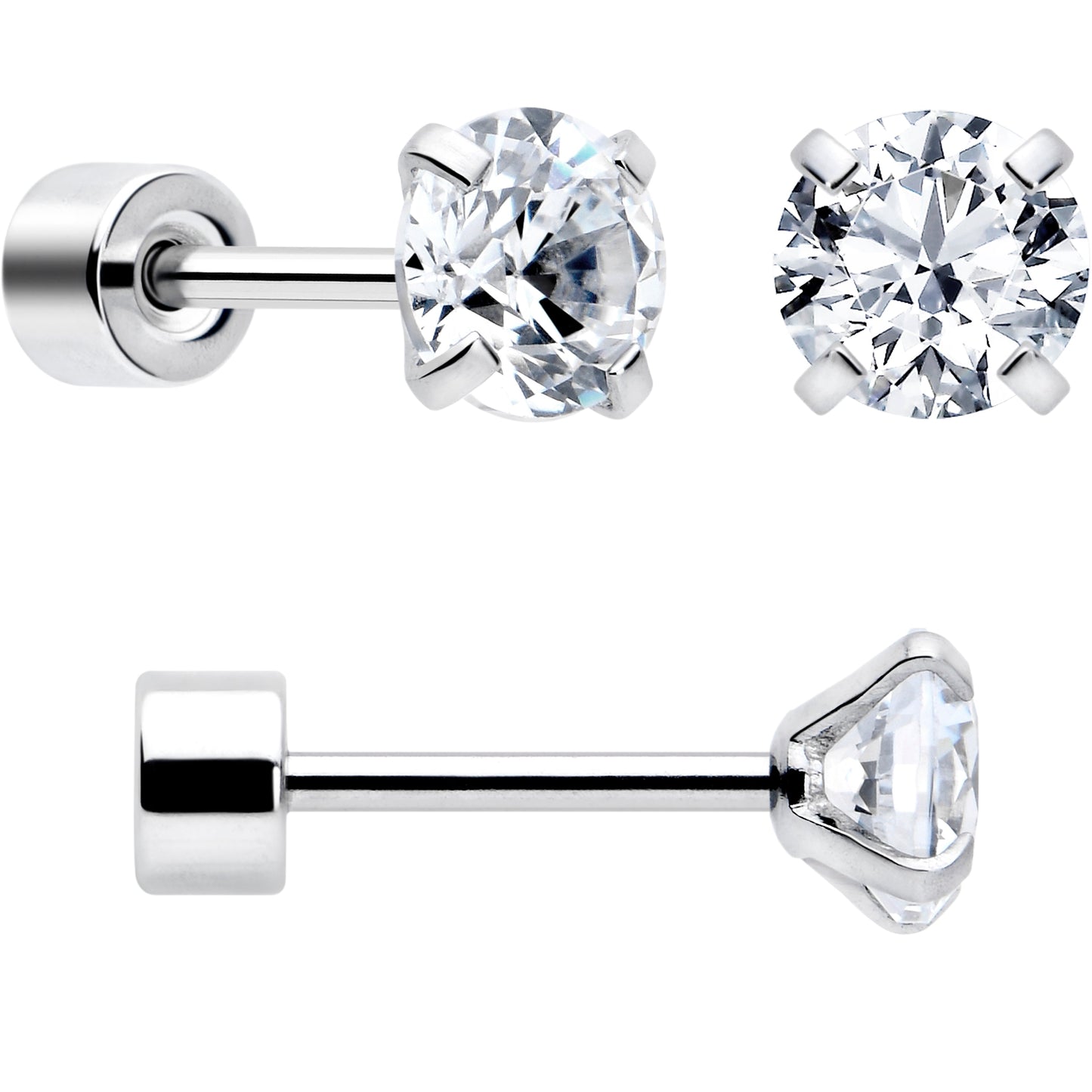 CZ Flat Back Stud Earrings - 3 Pairs