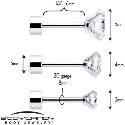 CZ Flat Back Stud Earrings - 3 Pairs