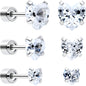 Clear Heart CZ Flat Back Stud Earrings - 3 Pairs