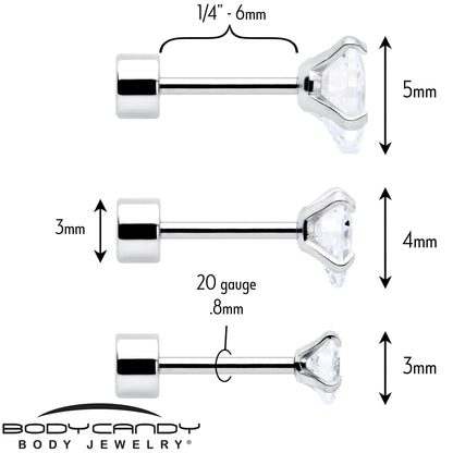 Clear Heart CZ Flat Back Stud Earrings - 3 Pairs