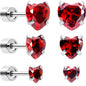Red Heart CZ Flat Back Stud Earrings - 3 Pairs
