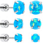 Blue Synthetic Opal Flat Back Stud Earrings - 3 Pairs