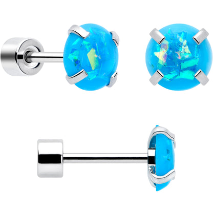 Blue Synthetic Opal Flat Back Stud Earrings - 3 Pairs
