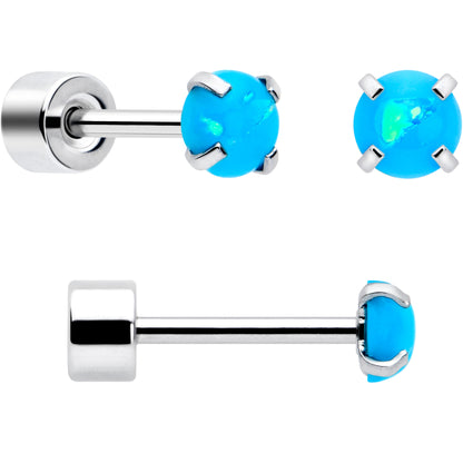 Blue Synthetic Opal Flat Back Stud Earrings - 3 Pairs