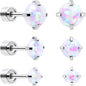 White Synthetic Opal Flat Back Stud Earrings - 3 Pairs
