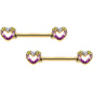 14G 9/16 Romance Gem Open Heart Barbell Nipple Ring Set