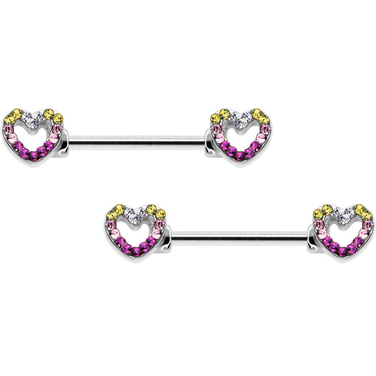 14G 9/16 Romance Gem Open Heart Barbell Nipple Ring Set