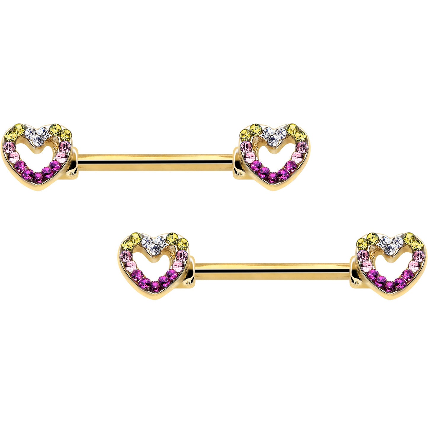 14G 9/16 Romance Gem Open Heart Barbell Nipple Ring Set