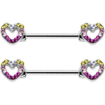 14G 9/16 Romance Gem Open Heart Barbell Nipple Ring Set