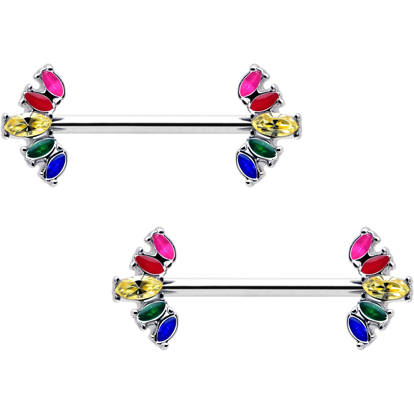 14G 9/16 Rainbow Gem Pride Fancy Glam Nipple Ring Set