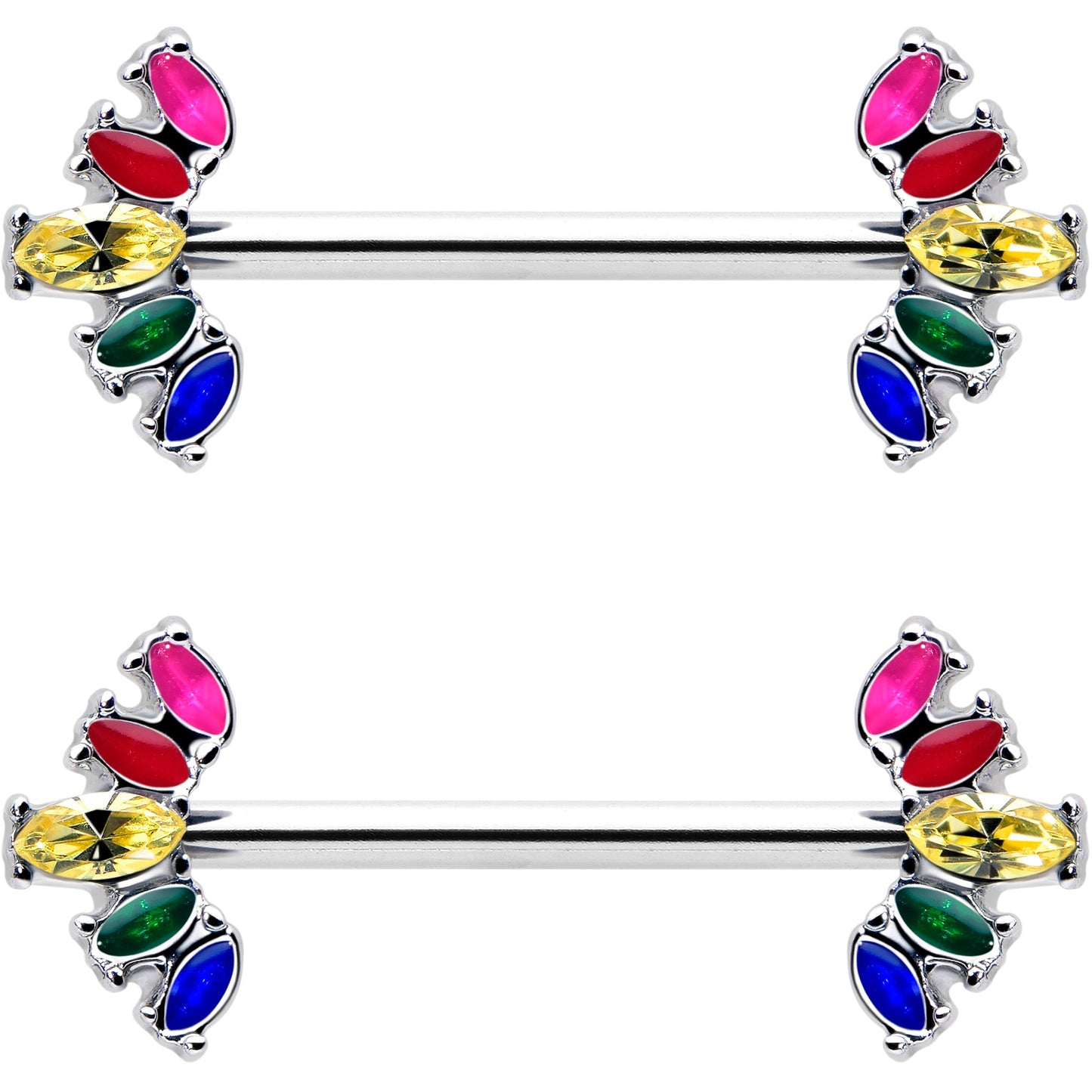 14G 9/16 Rainbow Gem Pride Fancy Glam Nipple Ring Set