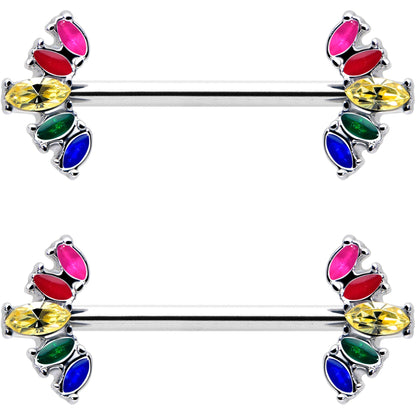 14G 9/16 Rainbow Gem Pride Fancy Glam Nipple Ring Set