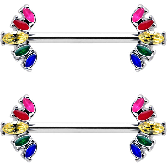 14G 9/16 Rainbow Gem Pride Fancy Glam Nipple Ring Set