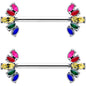 14G 9/16 Rainbow Gem Pride Fancy Glam Nipple Ring Set