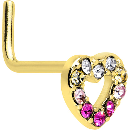 20G Romance Gem Open Heart L Shape Nose Ring