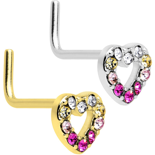 20G Romance Gem Open Heart L Shape Nose Ring