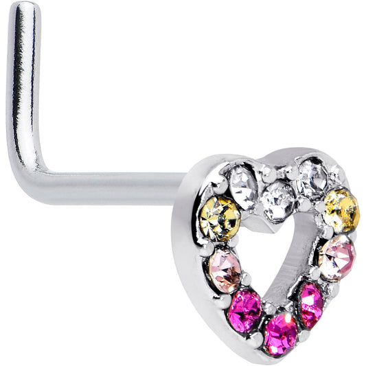 20G Romance Gem Open Heart L Shape Nose Ring