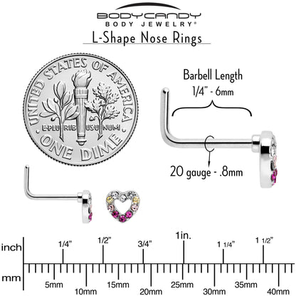 20G Romance Gem Open Heart L Shape Nose Ring