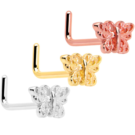 20G 7mm Butterfly Classic L Shape Nose Ring