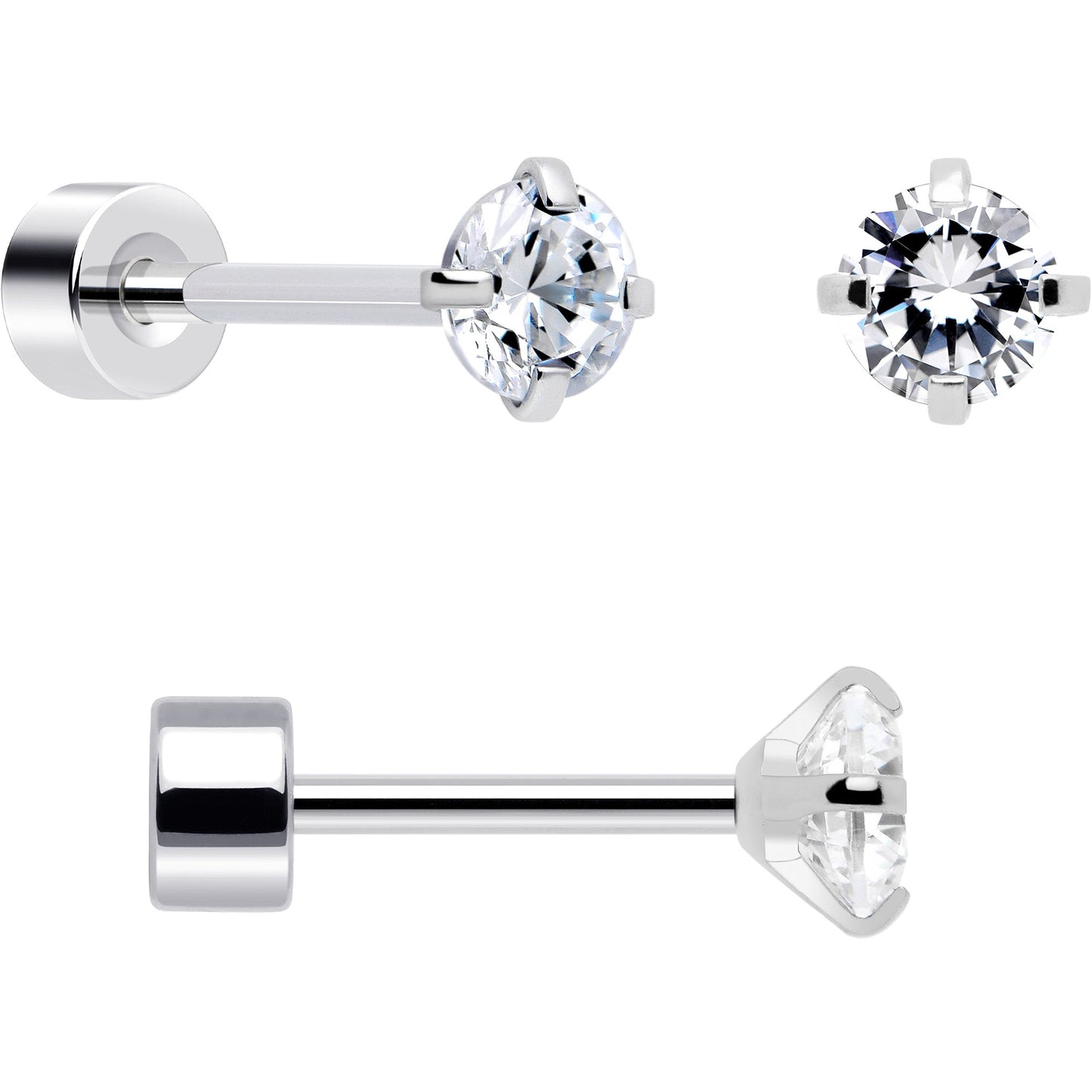 20G Clear Gem White Orb Flatback Earring Set of 6