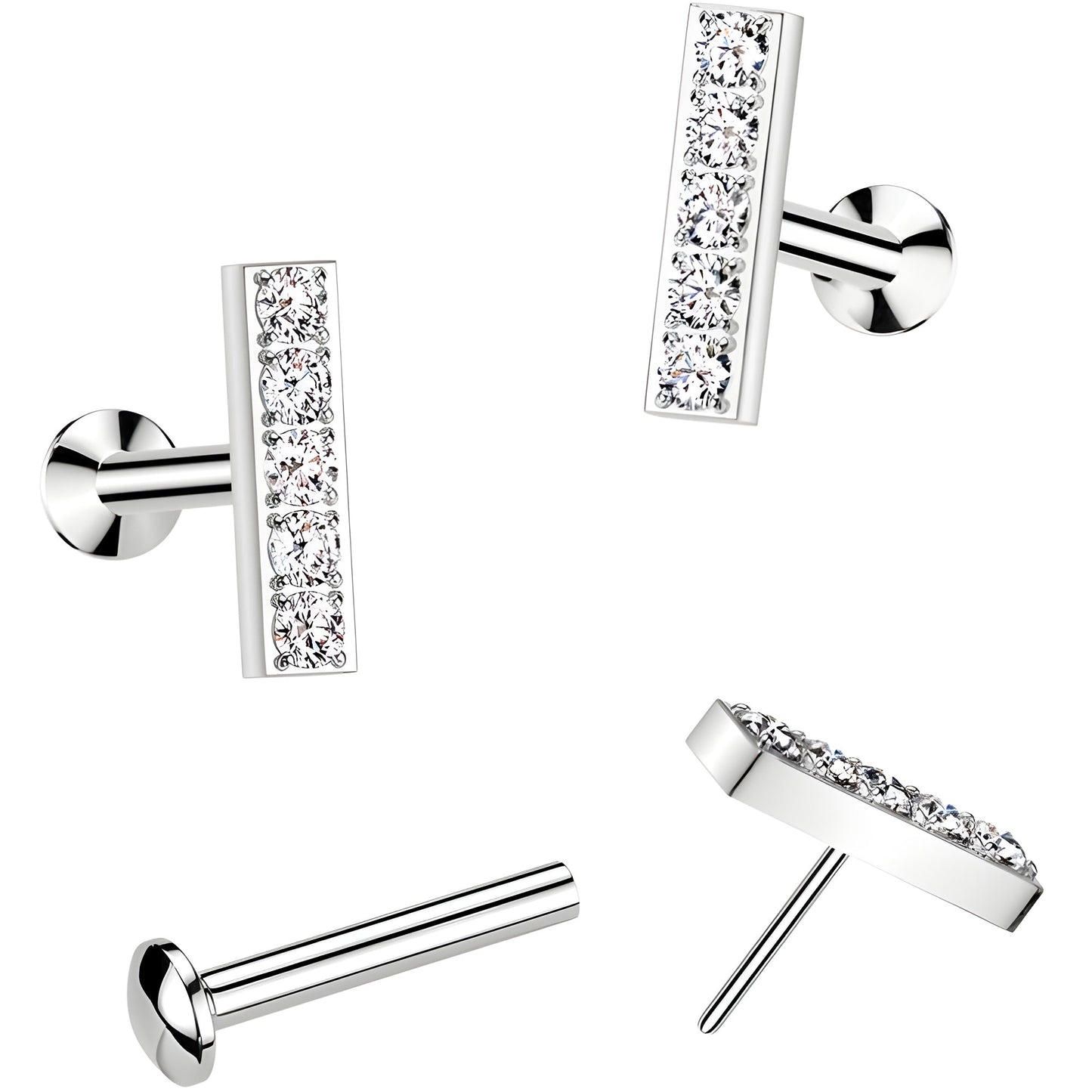 CZ Mirco Gem Bar Flat Back Earring - 18G Threadless Push In