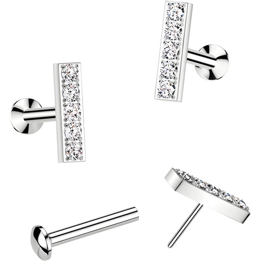 CZ Mirco Gem Bar Flat Back Earring - 18G Threadless Push In