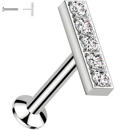 CZ Mirco Gem Bar Flat Back Earring - 18G Threadless Push In