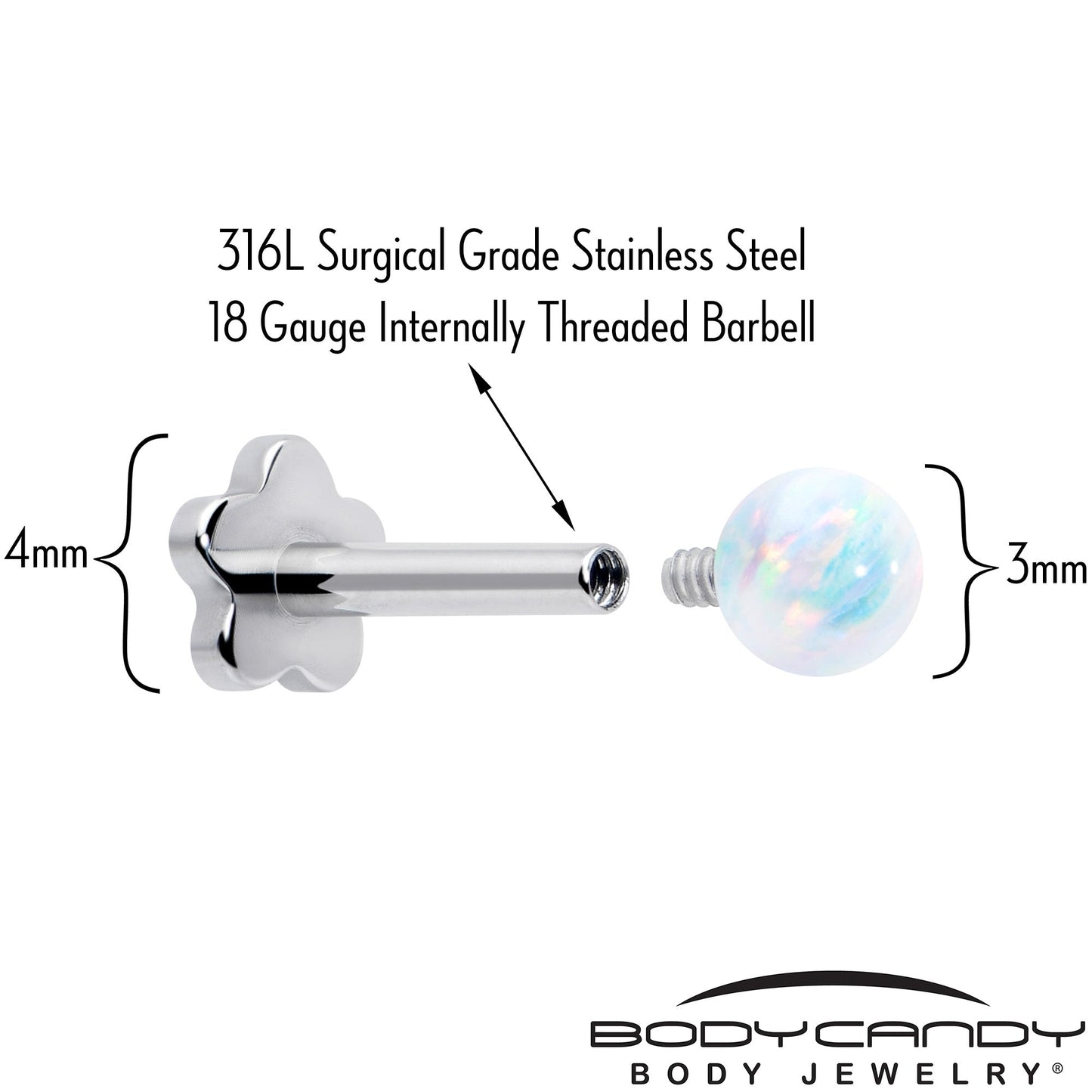 Titanium Reversible Flower Flat Back Stud 18G Synthetic Opal Ball