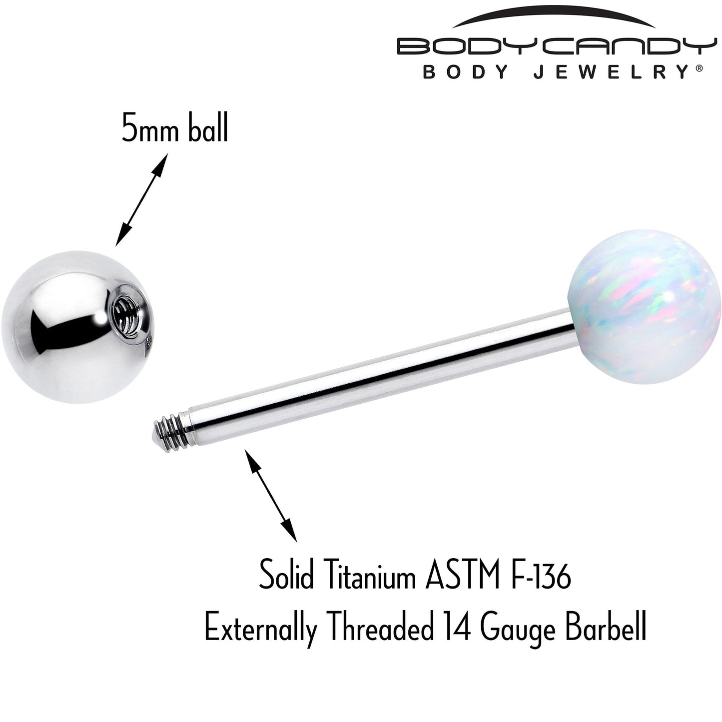 Synthetic Opal Hypoallergenic Titanium Barbell Tongue Ring