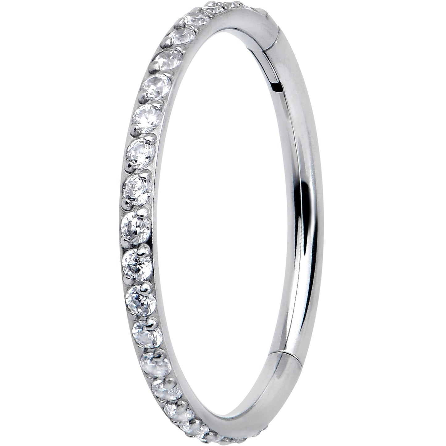 18G 3/8 Clear CZ Gem Titanium Forward Facing Hinged Segment Ring