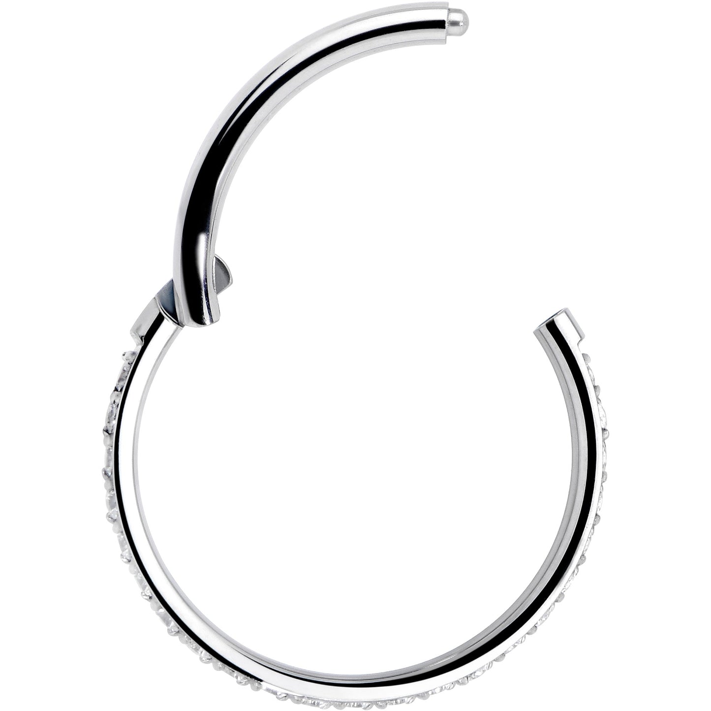 18G 3/8 Clear CZ Gem Titanium Forward Facing Hinged Segment Ring