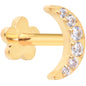 Titanium Flat Back Earring Gem Crescent Moon - 18G Threadless Reversible