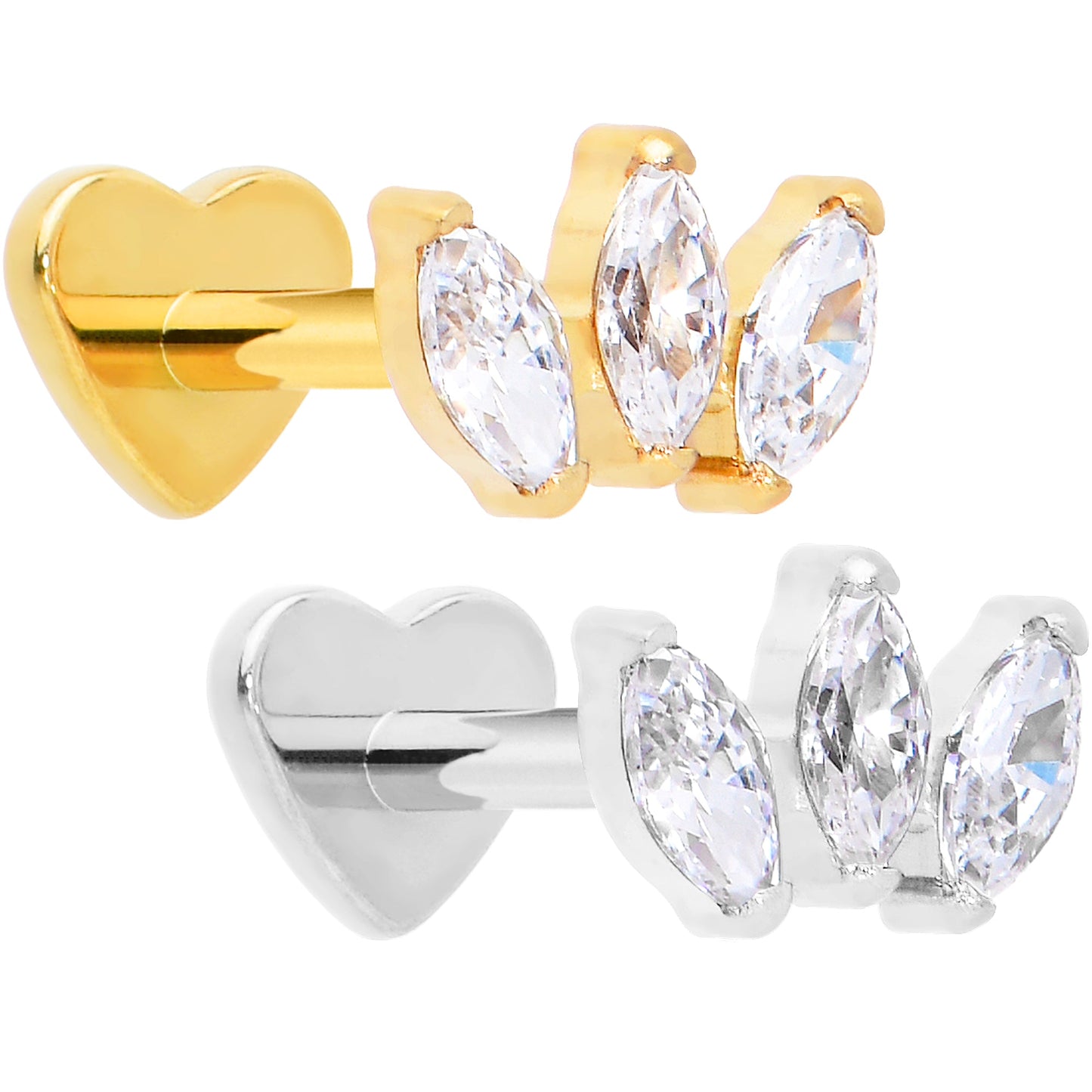 Titanium Flat Back Earring Trio Gem- 18G Threadless Reversible Heart