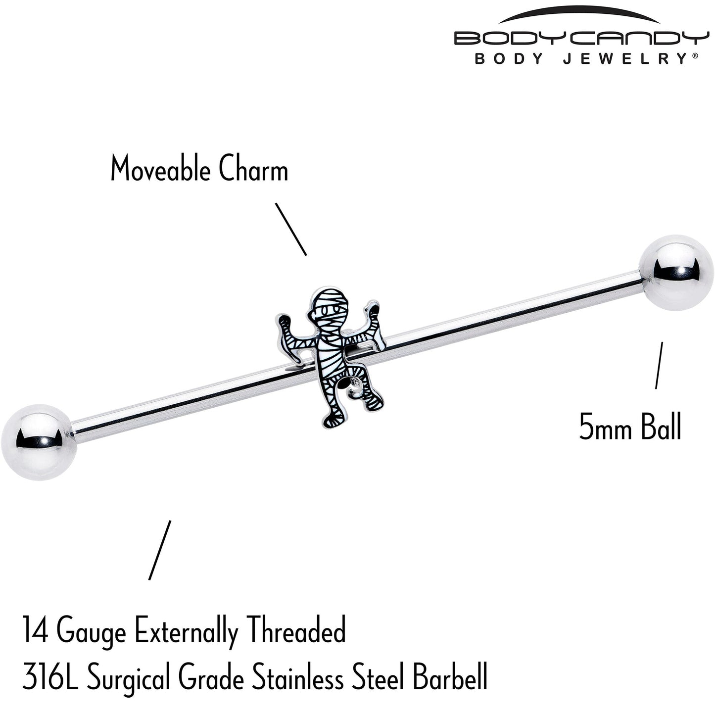 14G Two Tone Halloween Mummy Industrial Barbell 38mm