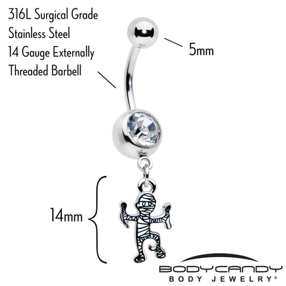 Clear Gem Two Tone Halloween Mummy Dangle Belly Ring