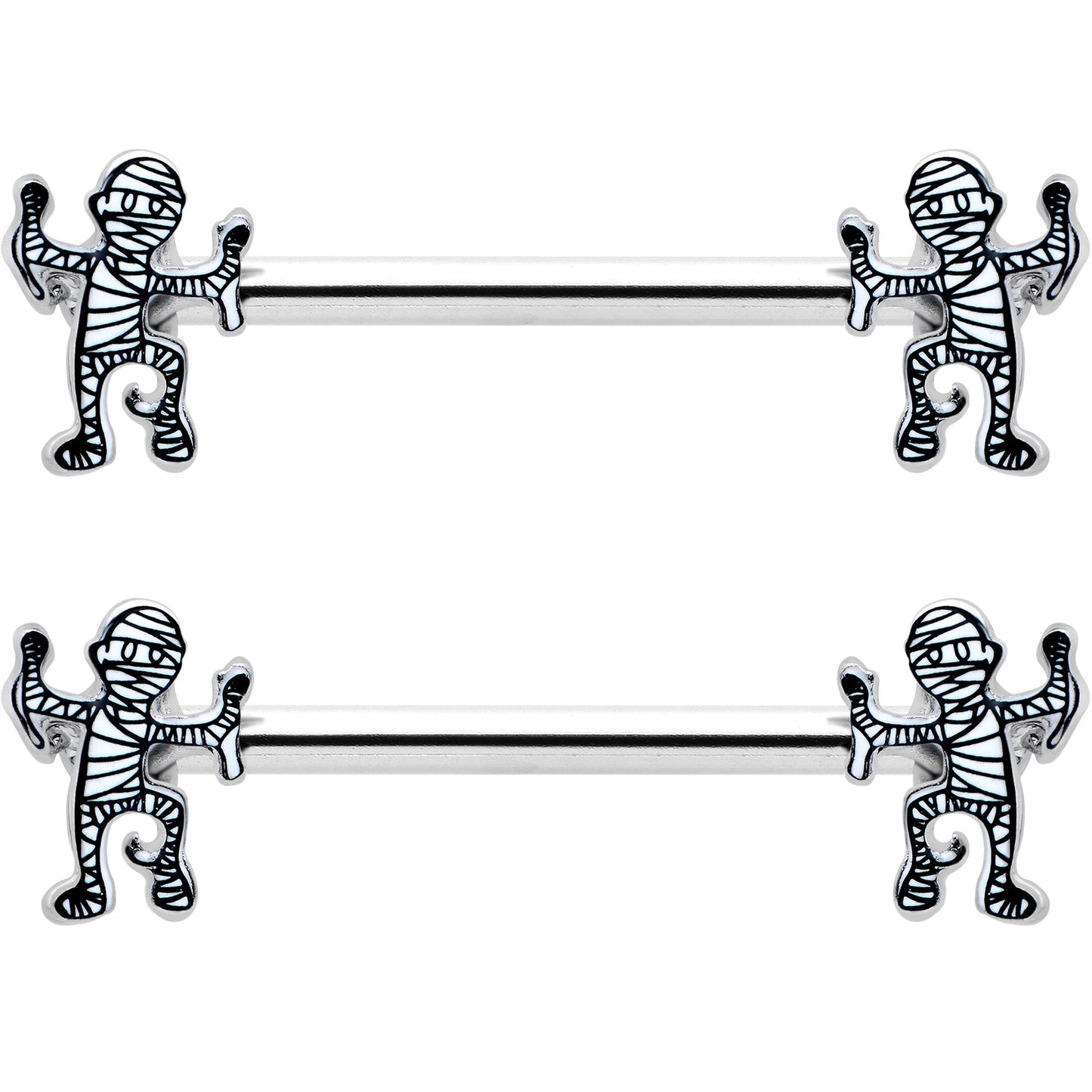 14G 9/16 Two Tone Halloween Mummy Barbell Nipple Ring Set