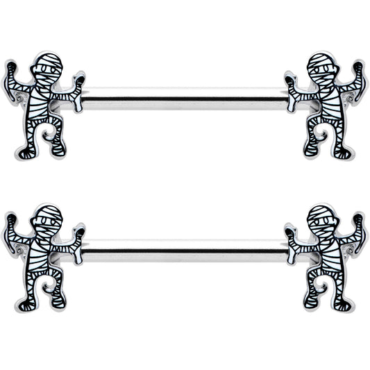 14G 9/16 Two Tone Halloween Mummy Barbell Nipple Ring Set