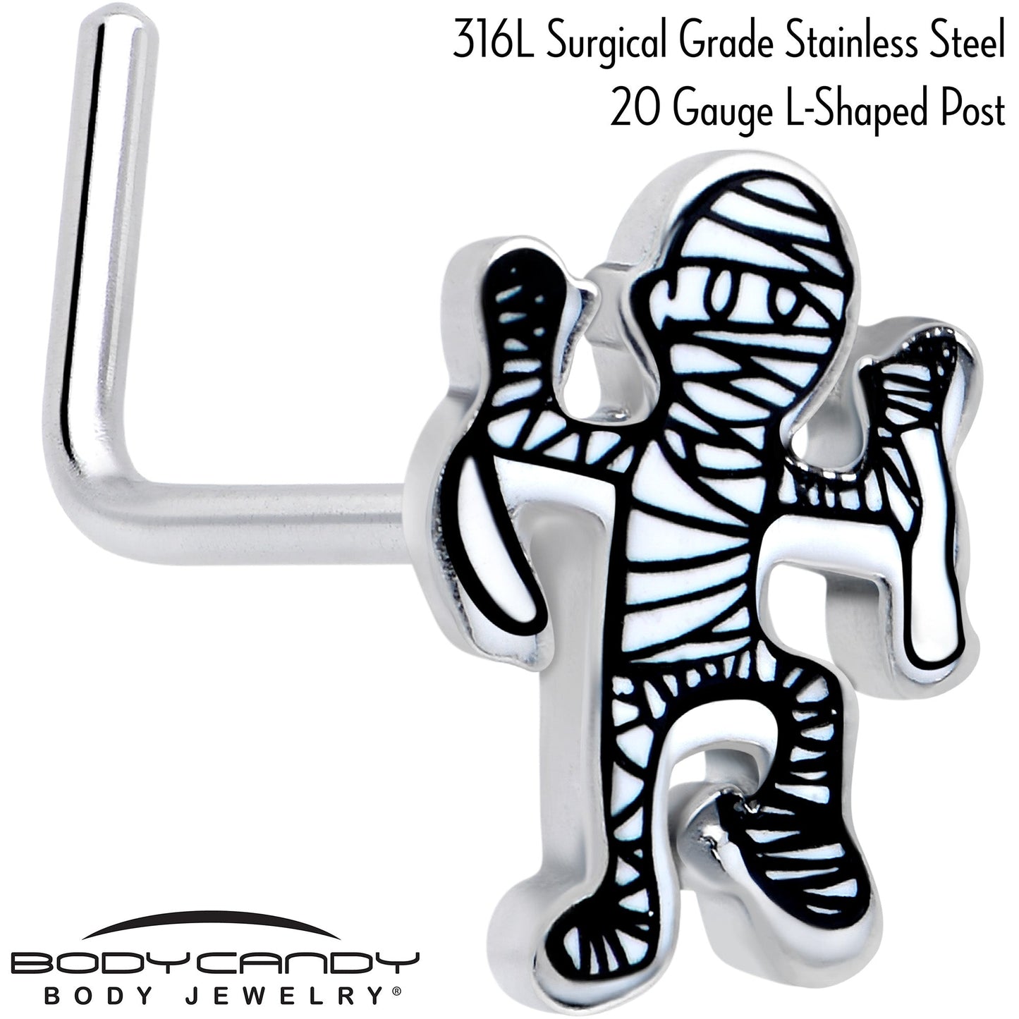 20G 7mm Two Tone Halloween Mummy L Shape Nose Ring