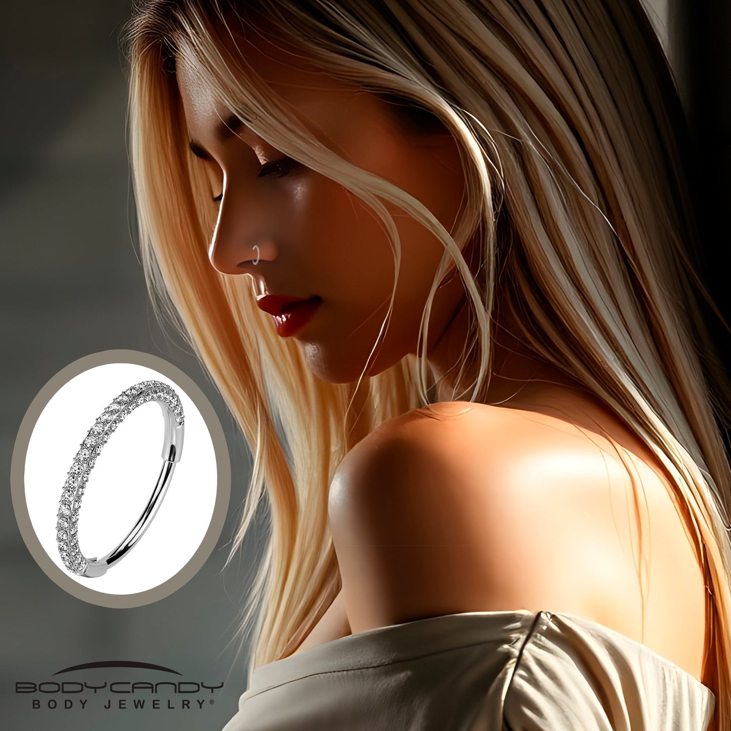 20G Implant Grade Titanium Triple Sided Micro Gem Hinged Nose Hoop