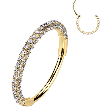 20G Gold PVD Implant Grade Titanium Triple Sided Micro Gem Hinged Nose Hoop