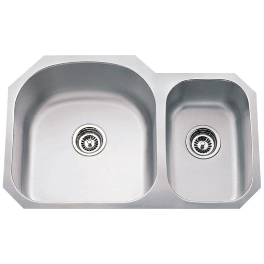 31-1/2" L x 20-1/2" W x 9" D Undermount 18 Gauge Stainless Steel 70/30 Double Bowl Sink