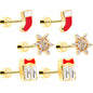 Clear Gem Gold Tone Stocking Christmas Gift Flat Back Earring Set of 6