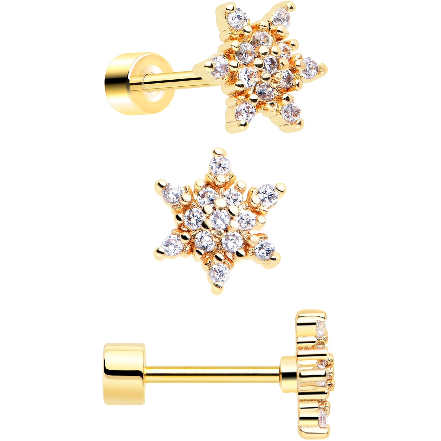 Clear Gem Gold Tone Stocking Christmas Gift Flat Back Earring Set of 6