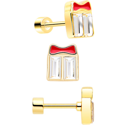 Clear Gem Gold Tone Stocking Christmas Gift Flat Back Earring Set of 6