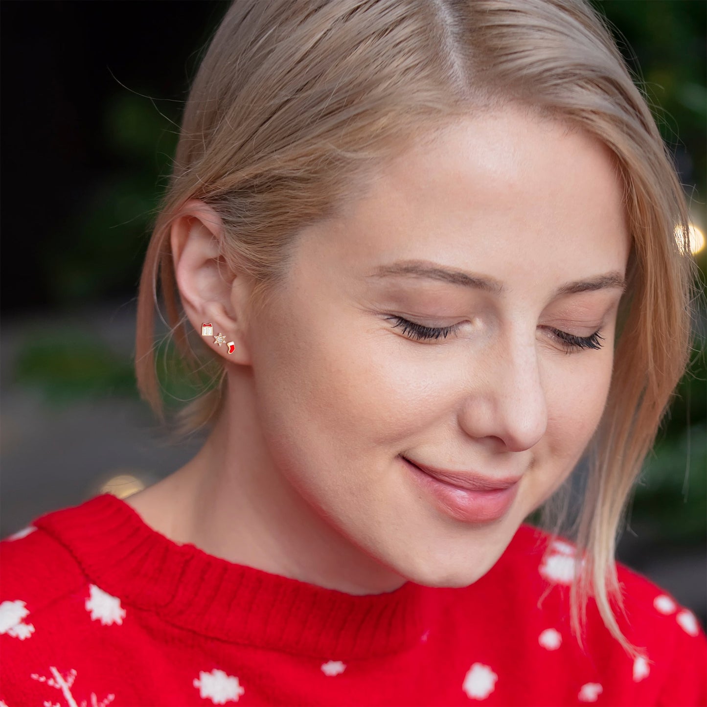 Clear Gem Gold Tone Stocking Christmas Gift Flat Back Earring Set of 6