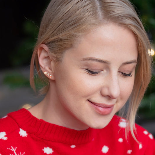 Clear Gem Gold Tone Stocking Christmas Gift Flat Back Earring Set of 6